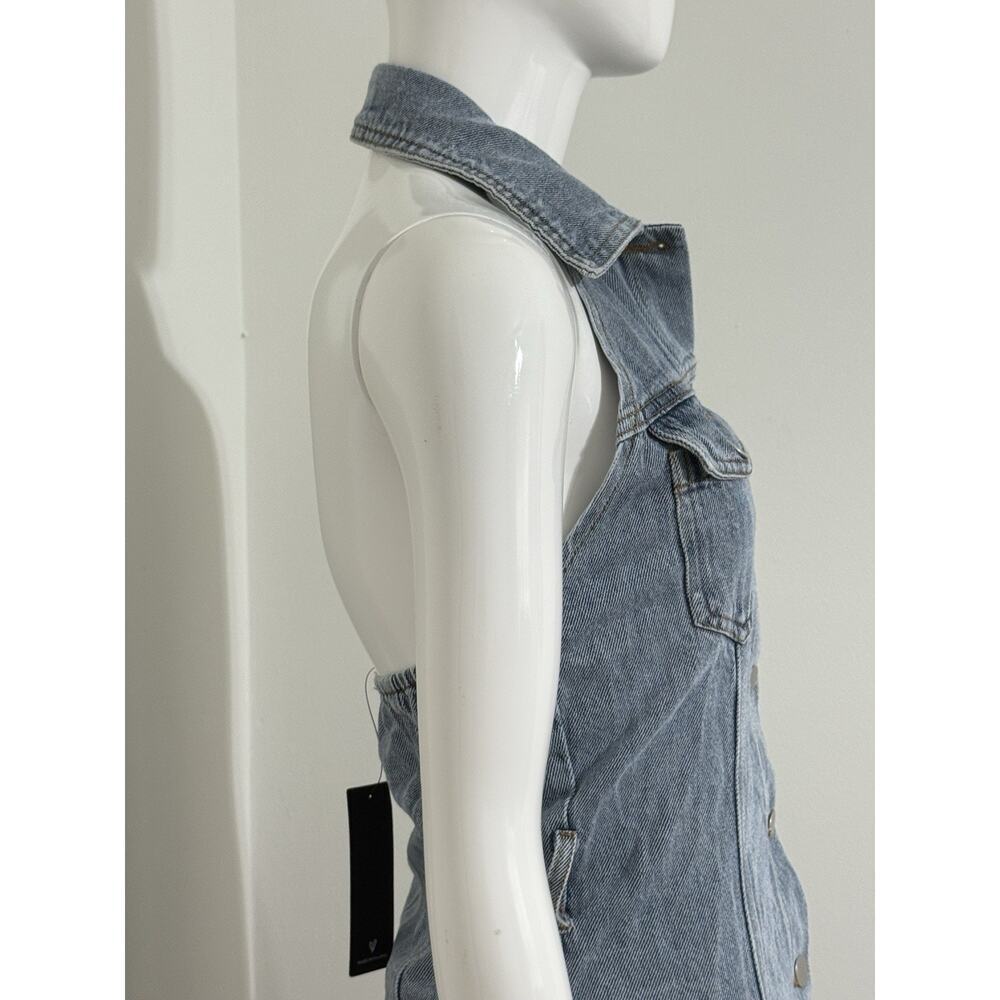 NWT Lulus Denim Buttons Mini Dress Halter Open Back Y2K Women’s XS - Picture 5 of 13
